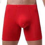 NJUDE Lange Herren-Boxershorts für Herren, Boxershorts, Eisseide, langes Bein, sexy, atmungsaktiv, Beutelhöschen