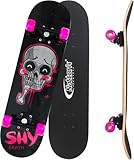 Nattork Skateboards 31 Inch Pink Skeleton Complete Skateboard Wood 9 Layer Canadian Maple Trick Skate Boards for Boys Girls Youth Teens Beginner