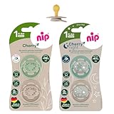 NIP Cherry Rundsauger Schnuller Day & Night Set 4 Stk.// Gr.1 0-6 Monate // Hellgrün & Türkis + Blau & Türkis, leuchtet im Dunkeln