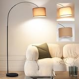 ANTENLICHT LUNA Bogenlampe Wohnzimmer Stehlampe I Inklusive LED E27 I Schwarzer Stoffschirm 33 cm I Fußschalter I Bogenleuchte Vintage geeignet für Schlafzimmer, Hotel