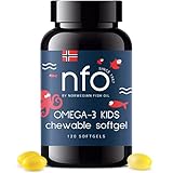 NFO OMEGA-3 KIDS Natürliche und hochdosierte Kaukapseln mit Tutti-Frutti-Geschmack [120 Kapseln] Hergestellt in Norwegen Fischöl [EPA, DHA, Triglyceride, Vitamine D3 und E] Bio-Komplex aus Wildfisch