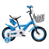 Pinuox Kinderfahrrad 12 Zoll Upgraded Kinder Fahrrad für 2-4 Jahre Mädchen und Jungen Höhenverstellbar Kinderfahrrad mit Stützrädern & Korb (Blau)
