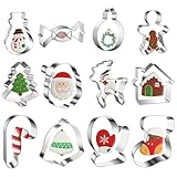 Ausstechformen Weihnachten Set 12 Stück, Plätzchen Ausstecher Aus Edelstahl Metall, Ausstechform Fondant Keksausstecher Weihnachten Plätzchenausstecher Keksformen für Fondant Kekse Backen Tortendeko