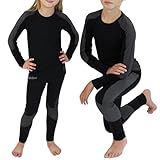 ALPIDEX Kinder Thermounterwäsche Set Funktionsunterwäsche Skiunterwäsche Jungen Mädchen Ski Fußball Sport Winter warm atmungsaktiv, Größe:122-128, Farbe:Black-Grey