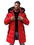 OZONEE Herren Winterjacke Jacke Parka Farbvarianten Warm Winterparka Funktionsparka Wintermantel Lange Kunstfell Gefüttert Outdoor Puffer Jacket Gepolstert 777/4490K ROT S
