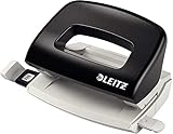 Leitz Mini Büro Locher aus Metall, kleiner Locher für 10 Blatt, Anschlagschiene mit Formatangaben, Ergonomisches Design, schwarz, 50580095