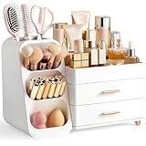 HBlife Makeup Kosmetik Organizer mit Schubladen, Pinsel Organizer, 3-in-1 Plastic Kosmetik Aufbewahrungsbox, Schmink Aufbewahrungskasten Große Lagerung Weiß