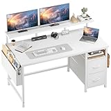 Klyvvo 120x48 Schreibtisch mit 2 Schubladen Bieten Stauraum, Computertisch, Gaming Schreibtisch mit Monitorständer, 2 Ablagehaken,Kabelführungsfach,Geeignet für Homeoffice-Mitarbeiter und Gamer,Weiß