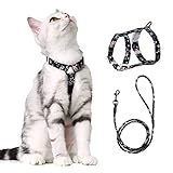 PETTOM Blumenmuster katzengeschirr mit leine katzenleine mit geschirr für katzen mit Rundes Schlüsselband Ausbruchsicher Einstellbarer Brustgurt Geeignet für kleine und mittlere Katzen