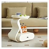 XXAD553TY Couchtisch Moderner Beistelltisch, Nachttisch, 2-stufiger Sofatisch mit Ablagefach und Schublade for Wohnzimmer, Schlafzimmer, Kinderzimmer, Weiß Beistelltisch