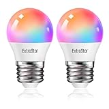 EXTRASTAR Smart Glühbirne E27 G45, Alexa LED WiFi Lampe 2700K-6500K, 4.9W 470LM 16 Millionen Farben WLAN Dimmbar Glühbirne, RGB Birne Kompatibel mit Alexa,Google Home, 2 Stück