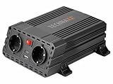 Technaxx KFZ Wechselrichter 12V auf 230V - TÜV Rheinland zertifiziert Auto Inverter mit 2x Schuko-Stecker und 2x USB-Port - Power 600W / 1200W (Spitze) – Spannungswandler TE19