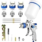 HVLP Lackierpistole Spritzpistole mit 3 Düsen 1,4mm 1,7mm 2,0mm und 600 CC Plastikbecher,Profi Farbsprühsystem Spraypistole für Zäune Decken Wandmalerei Luftspritzpistole Schwerkraftpistole