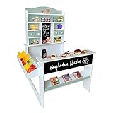 Coemo Kaufladen Nicola Kinder Kaufmannsladen aus Holz, Verkaufsstand Theke, Tafel, Seitentheke & Schublade Marktstand als tolles Geschenk, Grün