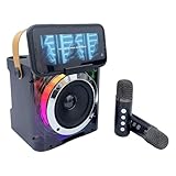 Karaoke Maschine mit 2 Mikrofonen, Tragbare Bluetooth Lautsprecher Box für Erwachsene und Kinder, Karaoke PA Anlage mit Drahtlosen Mikrofon, Musikbox Bluetooth für Partys zu Hause, im Freien