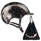 RL24 - Casco Kinder Reithelm Nori Einhorn inkl. Schutzbeutel – Mädchen & Jungen Reitkappe – Helm zum Reiten, Fahrrad- & Skifahren – Reiterhelm in Schwarz/Grau – Gr. S (52-56 cm)