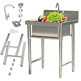 WIQUYBML Küchenspüle aus Stahl, Ausgussbecken mit Armatur, freistehende Einzelbecken-Spüle für den gewerblichen Einsatz, z. B. für Arbeitsplätze, Außenküchen oder Bars