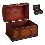 flexilife Schatztruhe aus Holz in versch. Größen - Geschenk Truhe Holztruhe - Schatzkiste Kindergeburtstag - Schatztruhe Hochzeit (hellbraun - Kunstleder, mittel - 35 x 25 x 20 cm)