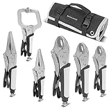 Langbeck-Gripzangen Set 6-teilig, Klemmbereich einstellbar (165/241 mm), 127/178/254 mm, C-Klemme 152 mm, ergonomische TPR Griffen, inklusive Rolltasche