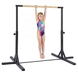 GYMAX Gymnastik Turnreck, höhenverstellbar 85-145 cm, Turnstange Gymnastikstange Kinder mit Metallrahmen & Bambusstange, Reckstange, Gymnastics Bar für Heimtraining (Schwarz)