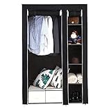 LEADZM Kleiderschrank, Faltschrank Stoffschrank Faltbare Garderobe Canvas mit Reißverschluss, Fächern, für Schlafzimmer, Wohnzimmer (Schwarz, 110 x 45 x 175 cm)