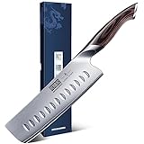 HOSHANHO Küchenmesser Nakiri Japanisches Kochmesser 18 cm AUS-10-Edelstahl Scharfe Messer mit hohem Kohlenstoffgehalt Hackmesser, Mehrzweck Fleisch Gemüsemesser mit Pakkaholzgriff