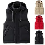 Einfarbige Fleece-Weste mit Kapuze, Herren-Thermoweste mit Kapuze, einfarbig, einfach mit Kordelzug, für den Außenbereich, dicke Kapuze, ärmellos, lässig, vielseitig, mit Taschen für Herren, rot, 8XL
