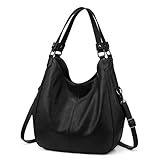 Realer Handtasche Damen Shopper Groß Vintage Umhängetasche Damen Gross Lederimitat Tasche Damen Frauen Schultertasche für Alltag Büro Schule Ausflug Einkauf Schwarz
