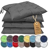 NatureMark 4er Set Stuhlkissen mit Bändern 40x40 cm – Gefüllte Sitzkissen, Outdoor & Indoor – Anthrazit Grau