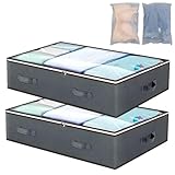 DAMIHAI 2 Stück 90L Unterbettkommode mit Aufbewahrungstasche - Faltbare Unterbett Aufbewahrungsbox mit Sichtfenster, Griffen und Reißverschluss - Bett Aufbewahrungskisten 100x50x18cm (2 Stück)
