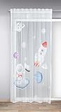 KAMACA Gardine mit verdeckten Schlaufen und Gardinenband Kinderzimmer Voile Weiss transparent Fertiggardine mit wundervollem Motiv Kindergardine HxB 245 x 140 cm (Astronaut)