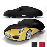 BUSHBOCK® Premium Autoabdeckung Indoor - Satin Schutzhülle Stoff - Abdeckplane Autoplane Autogarage Innenbereich - 2 Farben, 4 Größen (Schwarz, M)