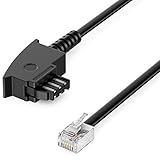 deleyCON 10m Telefonkabel TAE-F Stecker auf RJ11 Stecker Int. Norm 6P4C Flachkabel Analoge Endgeräte an TAE-F Telefondose Telefon Fax Modem Router Anrufbeantworter Schwarz