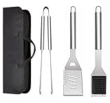 ZWMYF Edelstahl Grillbesteck-Set 3-TLG Professionelle Grill Bestecksets in Tragetasche BBQ Grillwerkzeug Grillset Werkzeuge für Männer und Frauen Camping Garten