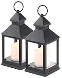 Lunartec Sturmlaterne: 2er Pack Laterne mit flackernder LED-Kerze und Timer, Batteriebetrieb (LED Grablichter, Grablaternen, Tischlampe Batterie)
