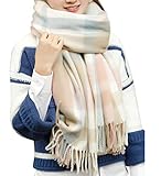 heekpek Damen Kariert Oversized Kaschmir Schal Lange Winterschal Weich Wraps Groß Karo Fransen Schal Warm Schal für Herbst Winter, Beige rosa