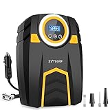 SYTUNG Kompressor 12v, Rragbare Luftkompressor Autoreifenpumpe mit 3 Düsenadaptern und Digitalen LED Leuchten für Autoreifen und Andere Aufblasbare Produkte