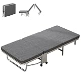Klappbett mit Matratze für Erwachsene, tragbares, faltbares Einzelbett, Metallrahmen, starke Tragfähigkeit, mit 3,1 cm dicker Matratze, platzsparend, leicht zu verstauen, Grau, 60 cm