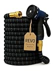 Revo Garten Flexibler Gartenschlauch 15 m – Hochdruckbeständig bis 30 Bar, Knickfrei & Dehnbar, UV‑ & Wetterfest, Leicht & Robust Wasserschlauch (Schwarz/Blau)