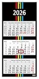 Geiger-Office 3-Monatskalender 2026 BLACK+STRIPES - Wandkalender 33 x 70 cm Großformat - Bürokalender mit 3 perforierten Kalenderblocks und Metallöse - Made in Germany