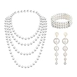 MIVAIUN 3 Stück Perlen Set mit langen Kunststoffperlen Ohrringen 3 Reihiges Stretch Perlenarmband 1920er Perlenkette 1920er Accessoires Perlen Set für Party Abschlussball Hochzeit Festival(3 Stück)