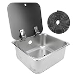 Edelstahlspüle 350 X 320 X 150mm, 304 Edelstahl Ausgussbecken mit Temperiertem Glasdeckel, 15L, 40mm Ablauf - Kratzfestes, Rostfreies Waschbecken, Platzsparend für Werkstatt,