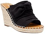 London Fog Heidi Espadrille Damen Sandalen mit Keilabsatz und Schleife, true black, 39 EU