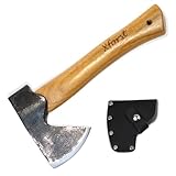 Xforst Wikinger Axt Beil Trekkingbeil Handbeil X-AG1Black, 27 cm / 0,67kg. Stiel aus Hickoryholz + Schneidenschutz aus echtem Leder