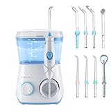 TUREWELL Munddusche,Elektrische Zahnzwischenraumreiniger mit 10 Druckstufen und 8 Düsen,IPX7 Wasserdicht Oral Irrigator, 600ML Wasser Flosser für Zuhause(Weiß)