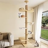 Romiromi Kratzbaum,7 Etagen 250-260cm Höhenverstellbar Kratzbaum Deckenhoch,mit 6 Plattformen,Transparente Raumkapsel, Katzenkäfig und Gemütlicher Hängematte