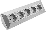 ChiliTec Steckdosenblock Ecksteckdose 5-Fach Steckdose - 230V Mehrfachsteckdose - Aufbau & Unterbausteckdose für Küche Werkstatt Silber