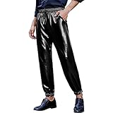 DBMZV Trachtenlederhose Herren Kniebund - Original bayerische Lederhose Herren Tracht - Trachtenhose Oktoberfest in vielen Farben von Gr. 46-60, Haremshose LeinenShorts Miederpants(Schwarz,XXL)