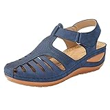 IQYU Sandalen Damen Bequem DäMpfung, RöMersandalen Mit Weichen Sohlen, Strandsandalen Mit Klettverschluss, Geschlossene Sandaletten, GroßE GrößE Rutschfest RöMersandalen, Trekkingsandalen