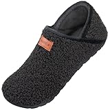OBBYCO Damen Hausschuhe Herren Casual Pantoffeln Memory Foam Pluesch Hausschuhe mit Geschlossene Rueckseite Indoor Outdoor Schuhe, Schwarz 42 EU